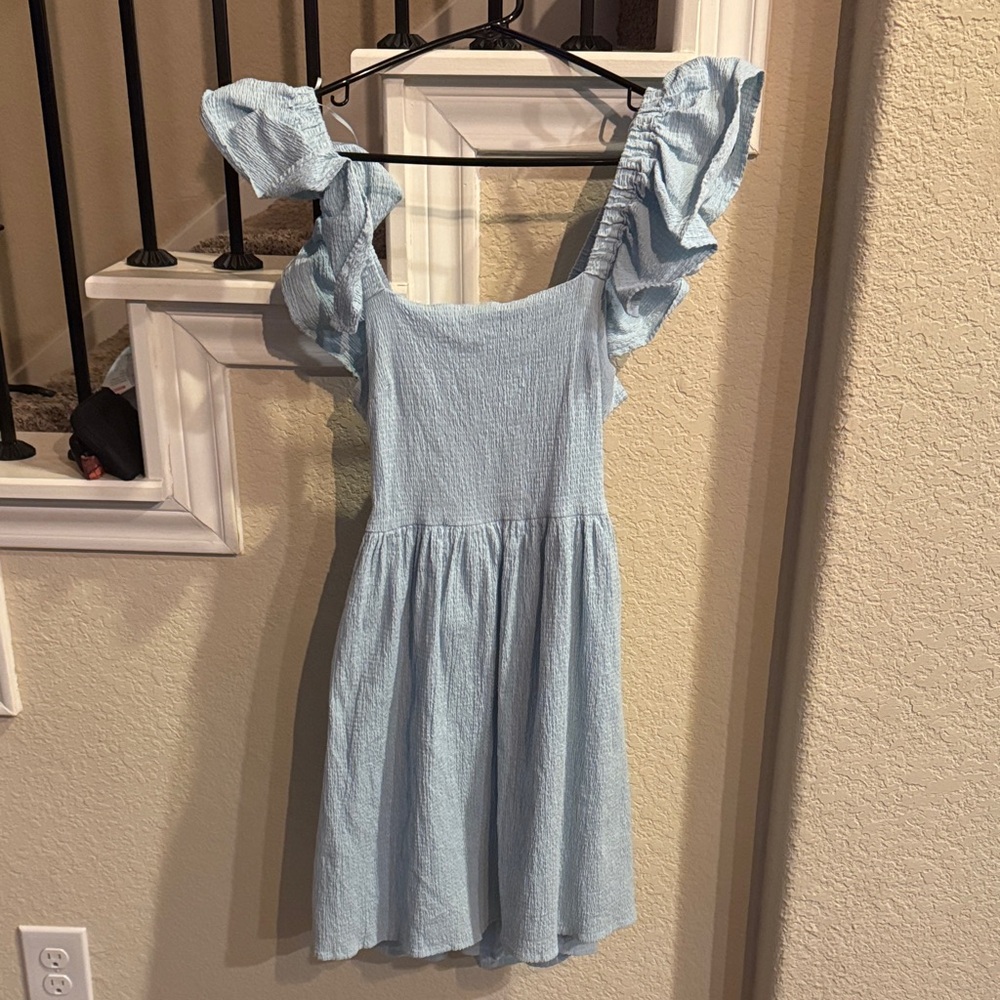 Mi Ami Sky Blue Dress with Ruffle Sleeves
